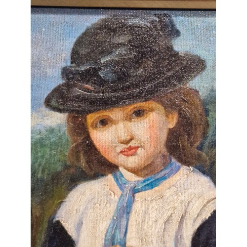 75 - Star Lot : A lovely original Irish School oil on board painting titled  'The New Hat'. Features a po... 