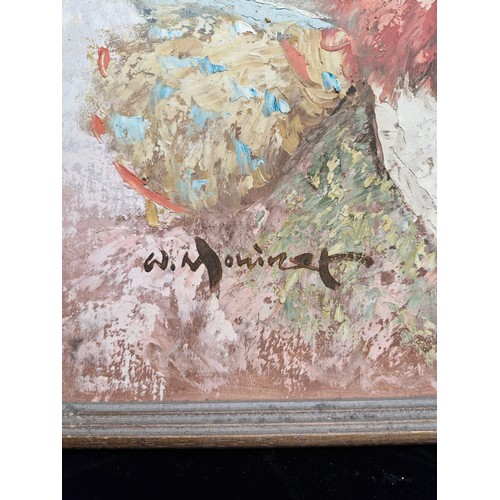 87 - Star Lot: William Moninet (American, 1937-1999). A fun original William Moninet oil on canvas painti... 