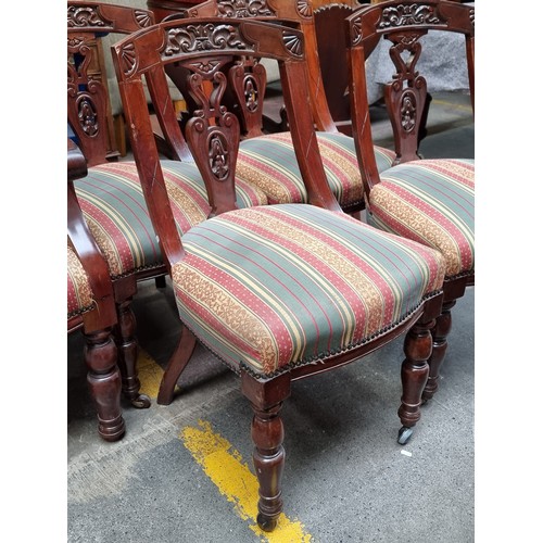 339 - Star Lot : An elegant set of six heavy rosewood, Victorian style splat back dining chairs, boasting ... 