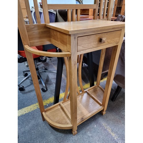 361 - Star Lot : A beautifully hand crafted pine hall stand with mirror to front, along with four coat hoo... 