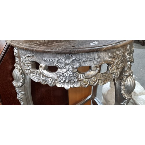 386 - Star Lot : An impressive French style silver gilt and solid marble topped console table with mirror.... 