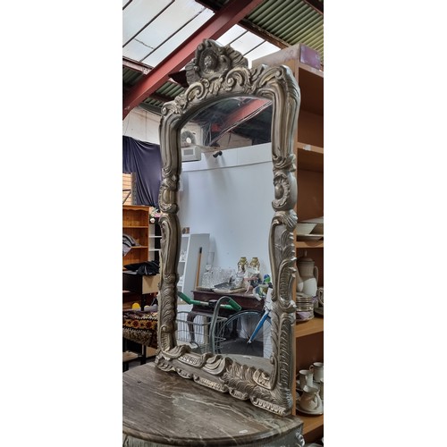 386 - Star Lot : An impressive French style silver gilt and solid marble topped console table with mirror.... 