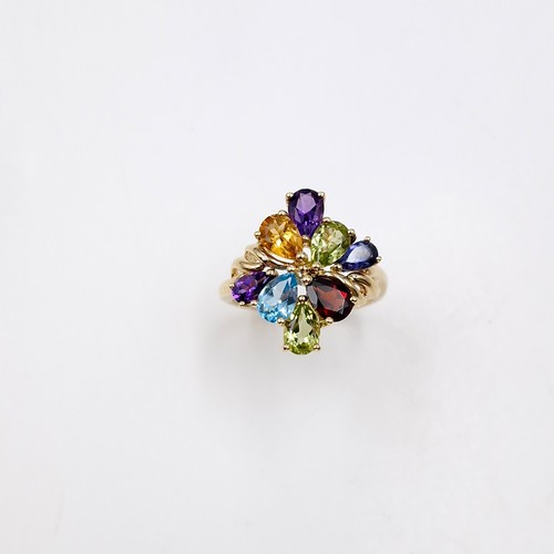 6 - Star Lot : A Beautiful nine carat gold vari hue gemstone ring with topaz, Amethyst, Peridot, Citrine... 