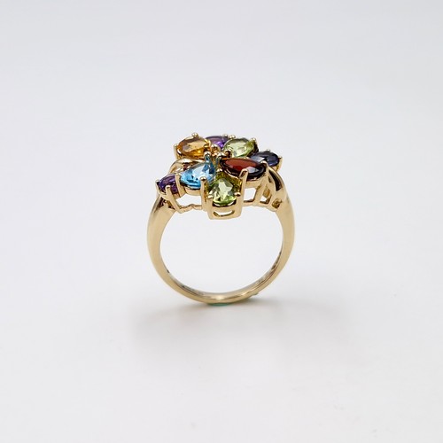 6 - Star Lot : A Beautiful nine carat gold vari hue gemstone ring with topaz, Amethyst, Peridot, Citrine... 