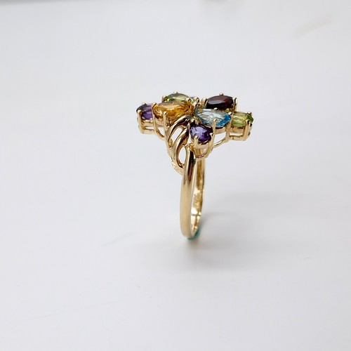 6 - Star Lot : A Beautiful nine carat gold vari hue gemstone ring with topaz, Amethyst, Peridot, Citrine... 