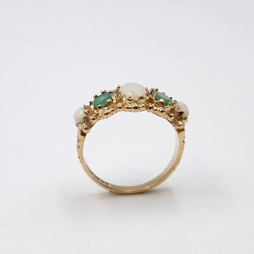 10 - A very fine antique  opal & emerald stone ring set in nine carat gold. Ring size - P. great Weight -... 