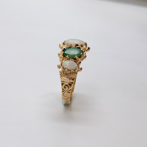 10 - A very fine antique  opal & emerald stone ring set in nine carat gold. Ring size - P. great Weight -... 