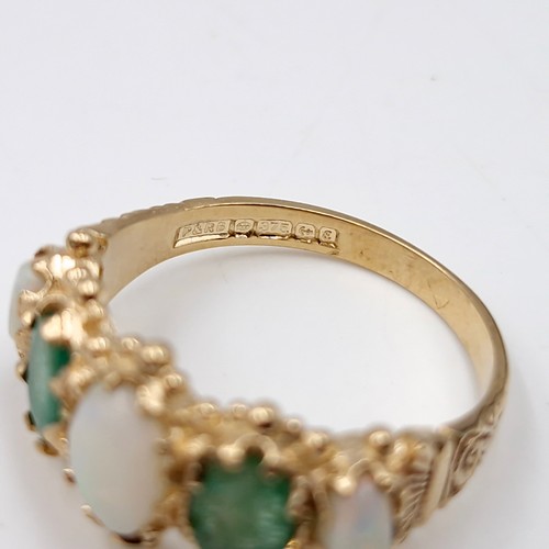 10 - A very fine antique  opal & emerald stone ring set in nine carat gold. Ring size - P. great Weight -... 