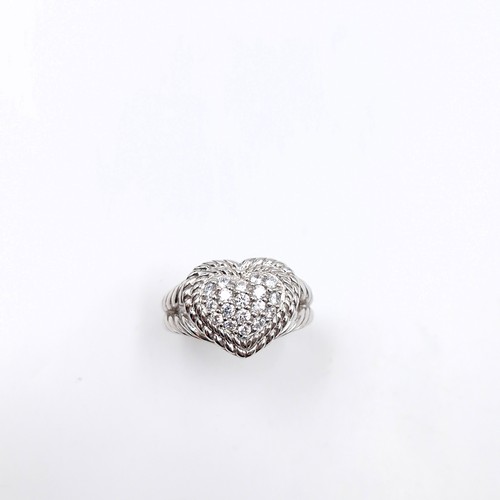 53 - A heavy Judith Ripka heart shaped sterling silver ring set with cubic zirconia stones. Size - R. Wei... 