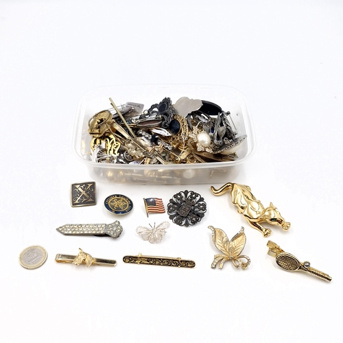 50 - A large collection of assorted brooches - some vintage together with stick pins. Very good lot. Item... 