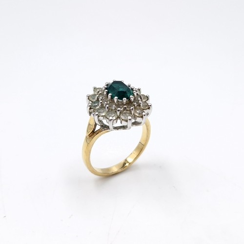 47 - A very pretty silver gilt green gemstone cluster ring. Size - Q. Weight - 4.87 grams.