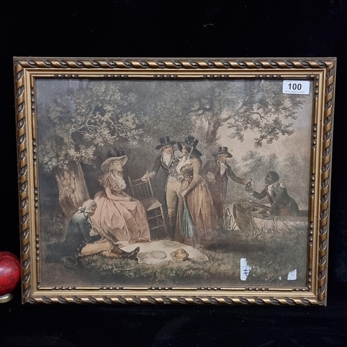 100 - A quality print after an original painting by 'George Morland' titled 'The Angler's Retreat'. Housed... 