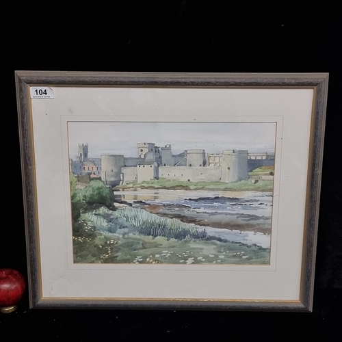 104 - A brilliant original watercolour and ink on paper painting. Features King John's Castle, Limerick. R... 