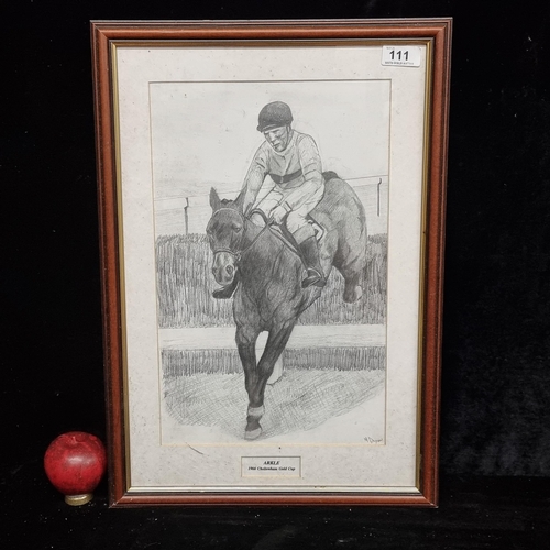 111 - An original pencil on paper drawing / painting titled 'ARKLE 1966 Cheltenham Gold Cup'. Features an ... 