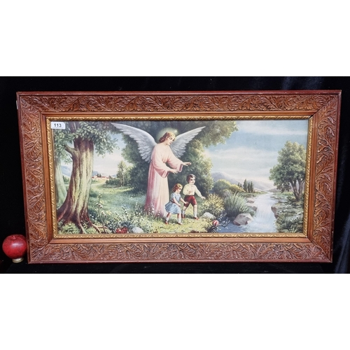 113 - A large print after an original painting by B Vasco titled Guardian Angel watching over Children by ... 