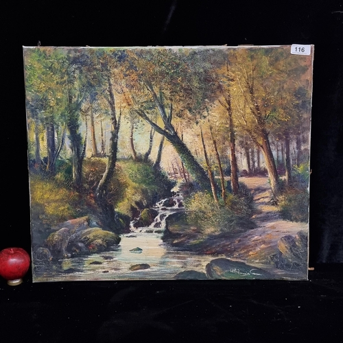 116 - An energetic original oil on canvas painting titled 'River Glen'. Features the titular serene landsc... 