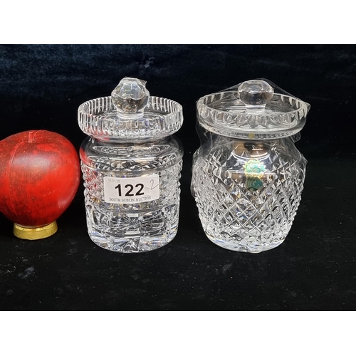 122 - Two Waterford Crystal lidded preserve pots with one example in the Alana Pattern. In good condition ... 