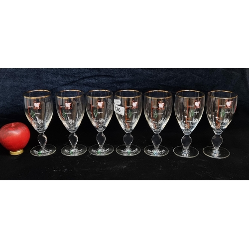 126 - A set of 7 vintage Irish Coffee glasses with gilt rims and measures of cream, coffee, sugar and whis... 