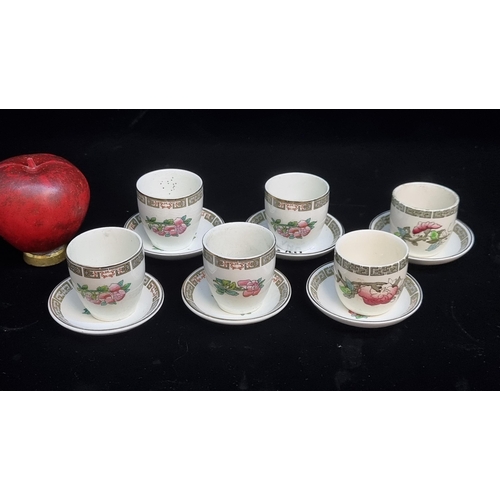 148 - A set of six vintage sake cups and saucers in the Indian Tree pattern by Johnson Brothers. Lovely li... 