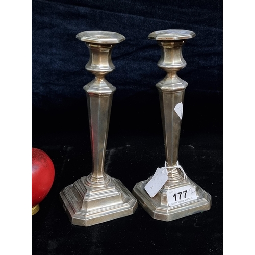 177 - A gorgeous pair of antique sterling silver candlesticks. James Dixon & Sons Ltd, Sheffield makers ma... 