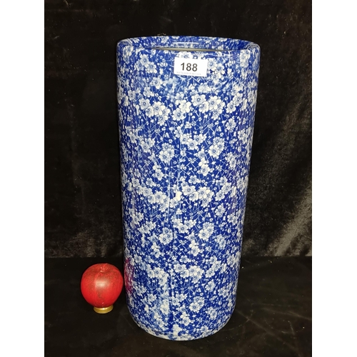 188 - A very pretty blue and white floral ceramic umbrella stand. In very good condition.