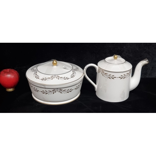 212 - A Marc Jacobs for Waterford fine bone China Misia teapot and and large lidded biscuit jar. Both in g... 