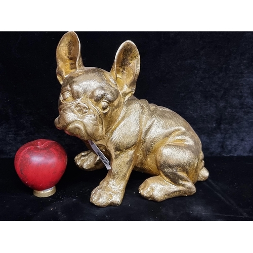 229 - A fun gilt French bulldog figure. Brand new from a top UK Interior design company.