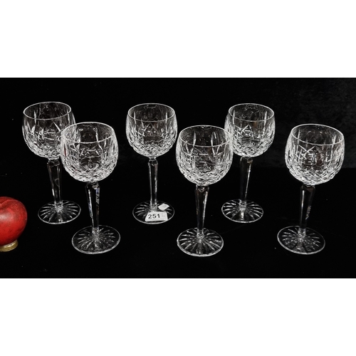 251 - Star Lot : A gorgeous set of six Waterford Crystal balloon wine glasses in the Lismore pattern. All ... 