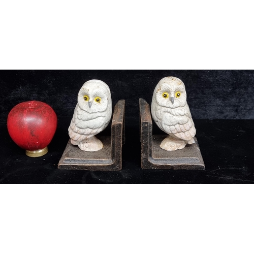 256 - A pair of heavy cast metal bookends in the form of adorable owls.