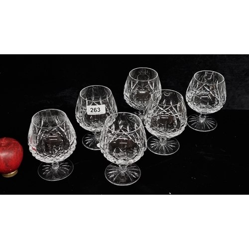 263 - Star Lot : A stunning set of six large, heavy Waterford Crystal brandy glasses, all in excellent con... 