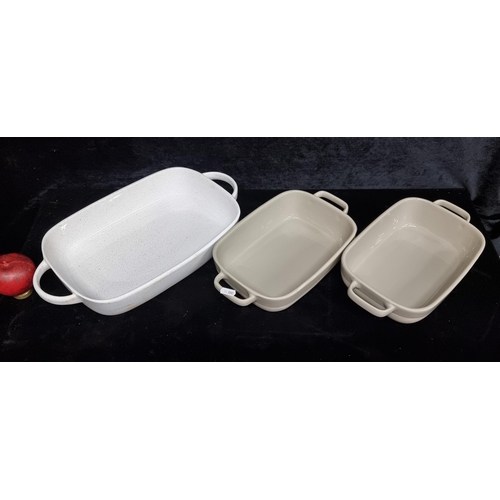 271 - A trio of high quality double handled stoneware oven dishes.