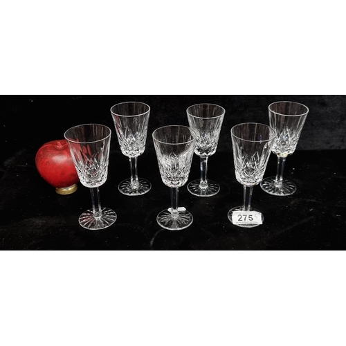 275 - A set of six Waterford Crystal stemmed glasses in the Lismore pattern. All in excellent condition re... 