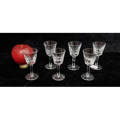 276 - Six Waterford Crystal cherry glasses in the Lismore pattern. All in excellent condition retaining ac... 