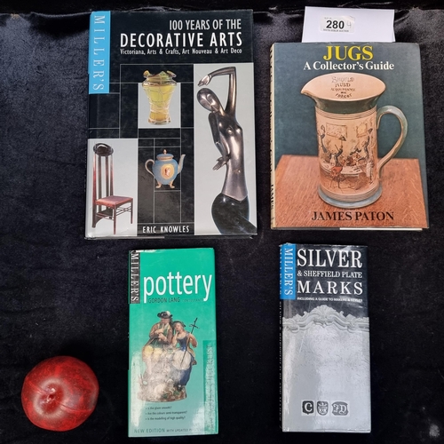 280 - Four books perfect for antique lovers featuring titles such as 'Jugs: A Collector's Guide', 'Miller'... 