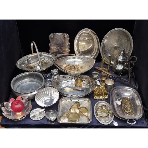 292 - A mixed lot including 2 bell weights vintage silver plated tableware such as a teapot, serving trays... 