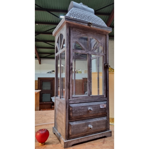 320 - A lovely large grey toned wooden lantern with two pull out drawers. Its a beauty.