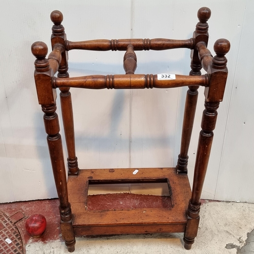 332 - A vintage turned wood umbrella and stick stand. Very handsome original piece.