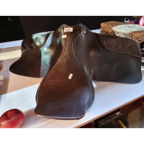 337 - Star Lot : A quality English leather Cliff Barnsby show pony saddle. Stamped with the Royal Warrant ... 