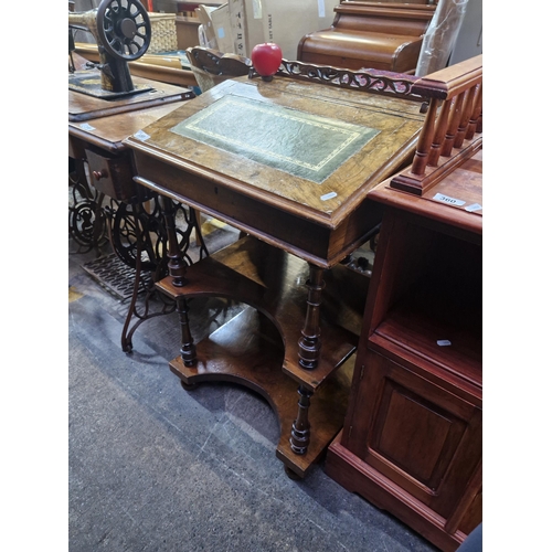 359 - Super Star Lot : A stunning Victorian burr walnut Davenport desk with green leather writing slope. B... 