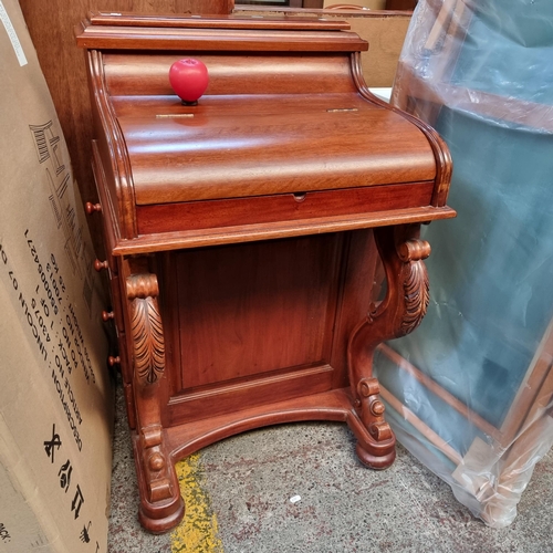 385 - Star Lot : A fantastic Davenport style writing desk with pull out green baize writing surface, four ... 