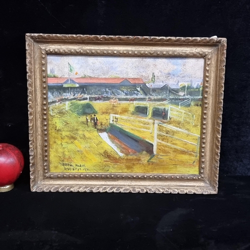 63 - An original oil on board painting after 'Sir John Lavery' titled 'Dublin Horse Show 1928'. Features ... 