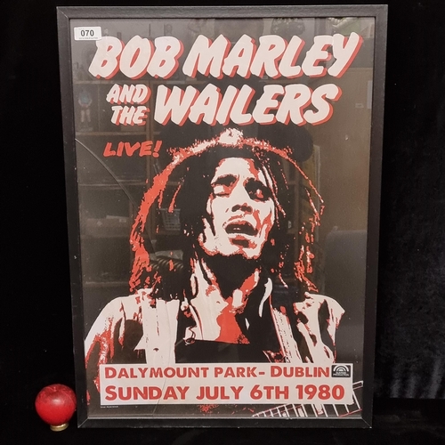 70 - Bob Marley and the Wailers a print of 1980 concert poster, Dalymount Park, Dublin. Features bold red... 