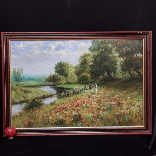 76 - A large original 'C.Bottger' oil on canvas painting. Features a charming scene with three women deli... 