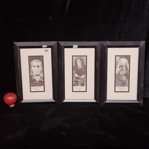 80 - A trio of prints after original charcoal on paper paintings. Features the iconic Irish figures Samue... 