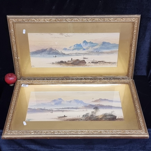 90 - A pair of original vintage watercolour on paper paintings. Both feature serene riverside scenes at s... 