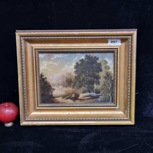 97 - Star Lot: A 19th century original oil on canvas painting. Features a picturesque landscape scene wit... 