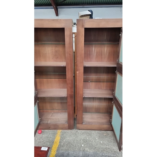 414 - Star Lot : A fabulous Pair of Arca wooden glazed office cabinets with frosted glass panels, adjustab... 