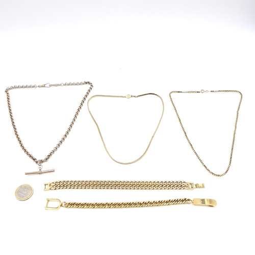 1084 - A collection of gold toned jewellery consisting of two necklaces. Lengths - 40 & 42 cms. Together wi... 