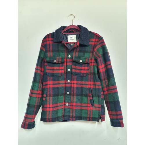 602 - A cozy Pull & Bear tartan  jacket with button closure, size S.