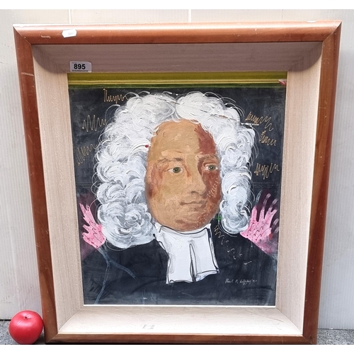 A large original 'Paul R Coffey' hand touched print on board. Features a portrait of 'Jonathan Swift (30 November 1667 – 19 October 1745)'. He was an Anglo-Irish writer who became Dean of St Patrick's Cathedral, Dublin, hence his common sobriquet, "Dean Swift". Rendered in stippled and textural detailing. Portrays splash of paint through canvas. Titled to verso. Signed and dated '2001' lower right. Housed in a wooden frame. 
Provenance from the Gresham Hotel, Dublin. 
MM: 59 x 69 cm including frame